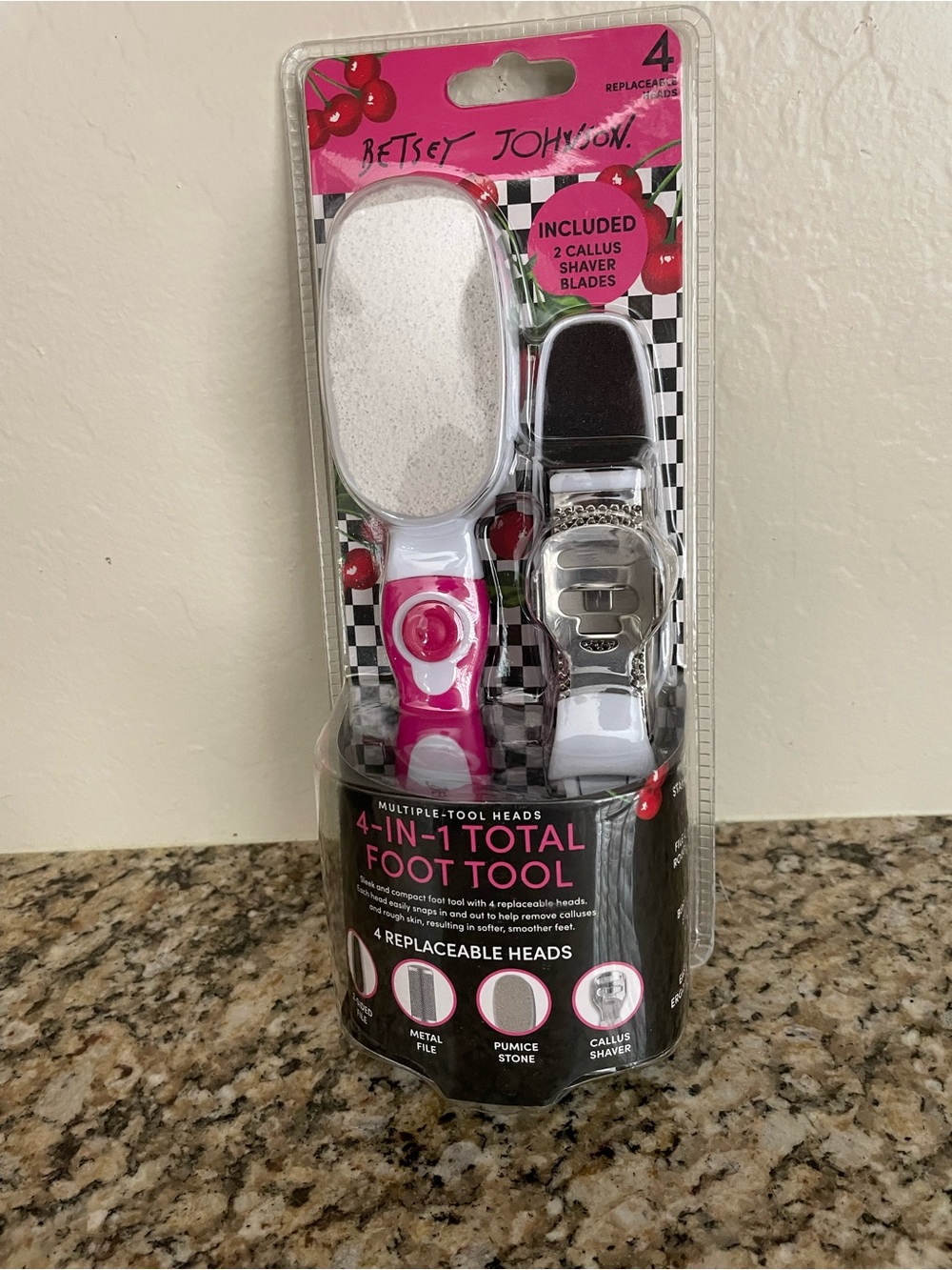 Betsey Johnson Pink & White 4-in-1 Foot Tool Kit